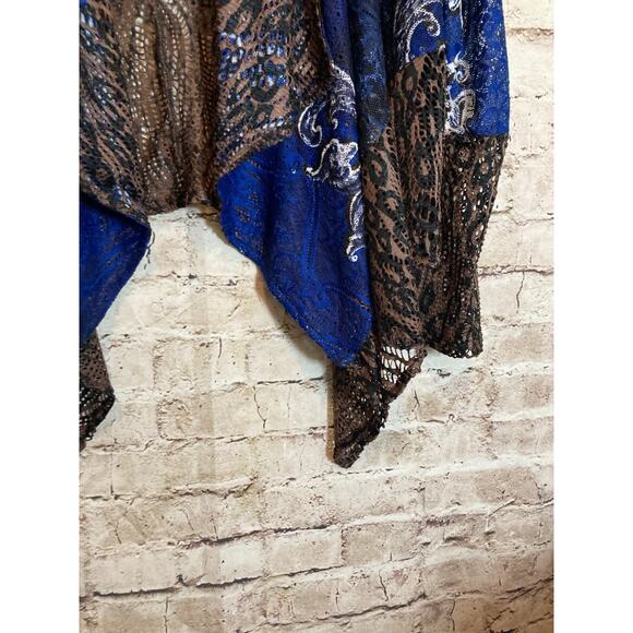 Alberto Makali Top Womens Large Cobalt & Brown Open Front All Over Lace & Mesh - Picture 8 of 14